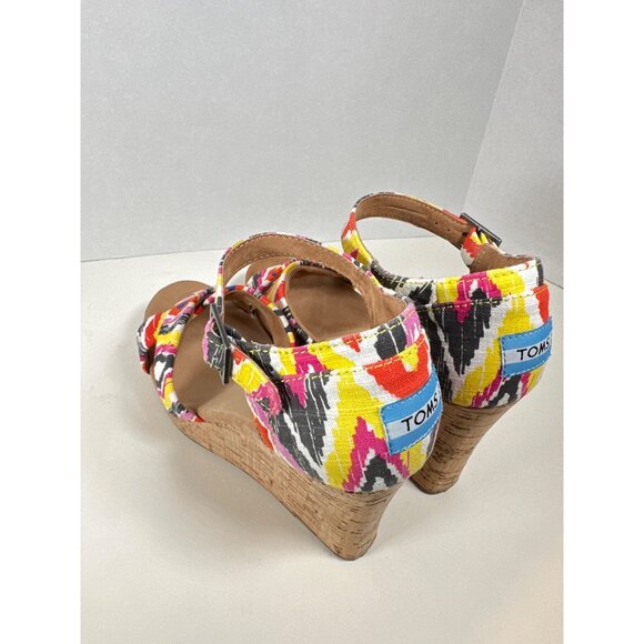 Tom's Sienna Print Ankle Strap Cork Wedges Women's Size 8.5 4"Heel - Picture 5 of 7